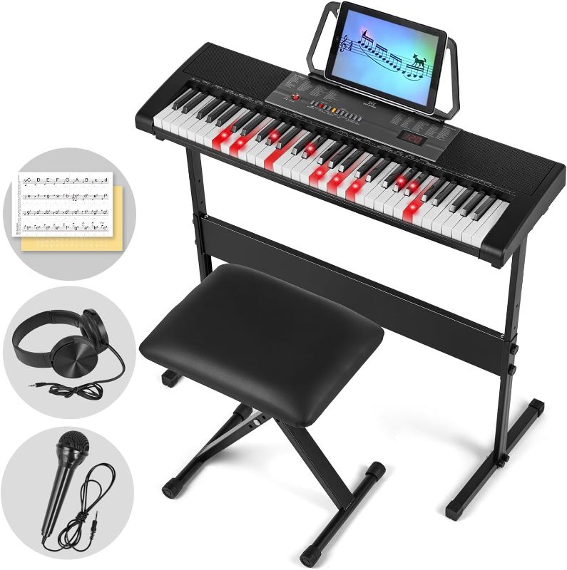 Photo 1 of ***SIMILAR***** MUSTAR Piano Keyboard with Lighted Up Keys, Learning Keyboard Piano 61 Keys for Beginners, MEKS-700 Electric Piano Keyboard with Bench, Stand, Headphones, Microphone, Note Stickers, Built-in Speakers