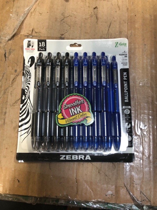 Photo 2 of 
Roll over image to zoom in
Zebra Pen Z-Grip Retractable Ballpoint Pen, Medium Point, Assorted Business Colors, 18-Pack, Model Number: 22018amz