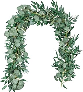 Photo 1 of  2 Pcs Artificial Eucalyptus Garland with Willow Leaves, 6.5 Ft Fake Greenery Vines Swag