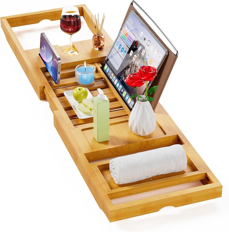 Photo 2 of 
Yirilan Bamboo Bathtub Tray Caddy, Expandable Wooden Bathroom Tray, Luxury Bamboo Bathtub Tray, Bath Tub Table Caddy, Bamboo