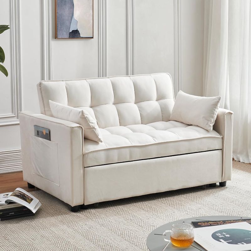 Photo 1 of ***PRODUCT SIMILAR TO THE ORIGINAL IMAGE*** ZNTS Sleeper Couch w/Pull Out Bed, 55" Modern Velvet Convertible Sleeper Bed, Small Love seat W1825P147380