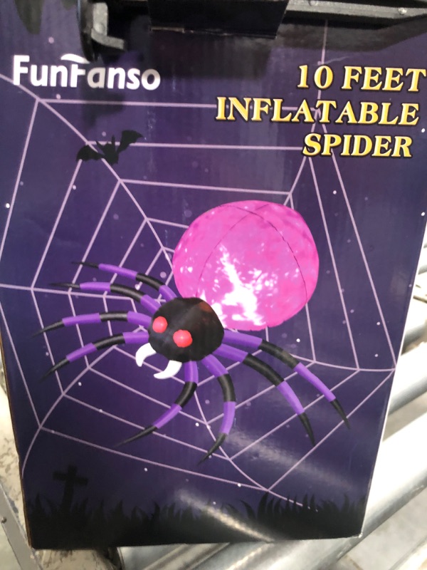 Photo 1 of 10 FT Halloween Inflatable Spider Outdoor Decorations for Yard, Big Purple Crawling Spider with LED Rotating Flame, Giant Halloween Spider for Halloween Party Holiday Garden Lawn Patio House Decor