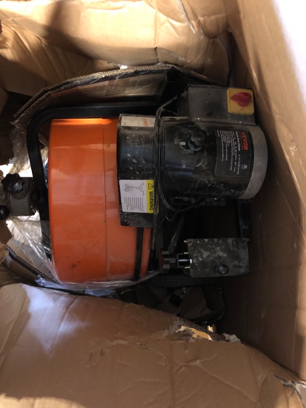 Photo 3 of ***HEAVY ITEM***VEVOR 100FT x 3/4 Inch Drain Cleaning Machine Sewer Auger Auto Feed with 4 Cutter & Air-Activated Foot Switch for 1" to 4" Pipes, Orange, Black ***TRUCK NEEDED***