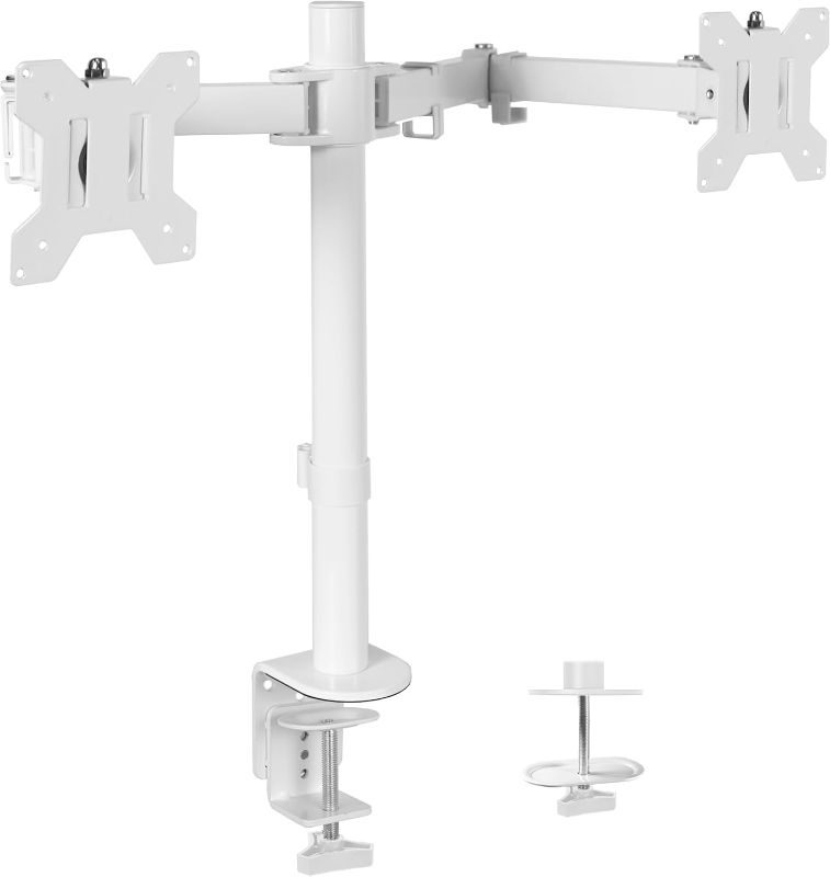 Photo 1 of 
VIVO Dual Monitor Desk Mount, Heavy Duty Fully Adjustable Steel Stand, Holds 2 Computer Screens up to 30 inches and Max 22lbs Each, White, STAND-V002W