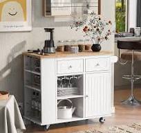 Photo 1 of ***similar*** KELRIA Mobile Kitchen Cart with Storage Cabinet & Solid Wood Desktop, Kitchen Island on Wheels w/Adjustable Shelf and Drawer, Floor Standing Buffet Server Sideboard for Dining Room, Bar, White