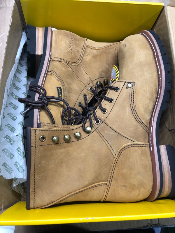 Photo 2 of AdTec 9 Inch Super Logger Steel Toe Boots for Men, Leather Goodyear Welt Construction & Utility Footwear, Durable and Long Lasting Work Shoes, Lug Sole, Brown size 13