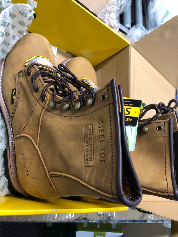 Photo 3 of AdTec 9 Inch Super Logger Steel Toe Boots for Men, Leather Goodyear Welt Construction & Utility Footwear, Durable and Long Lasting Work Shoes, Lug Sole, Brown size 13