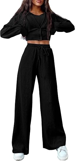 Photo 1 of ***similar, but same brand*** PRETTYGARDEN Womens Track Suits 3 Piece Outfits Matching Sets Ribbed Knit Cardigan Cropped Tank Tops Wide Leg Pants MEDIUM