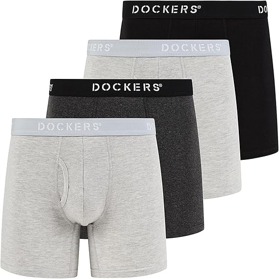 Photo 1 of ***2 DIFFERENT SIZES***DOCKERS Men's Underwear Cotton Stretch Boxer Briefs for Men Pack of 4
***BLACK COLOR IS SMALL(1CT), GREY COLORS ARE XL(3CT)***
