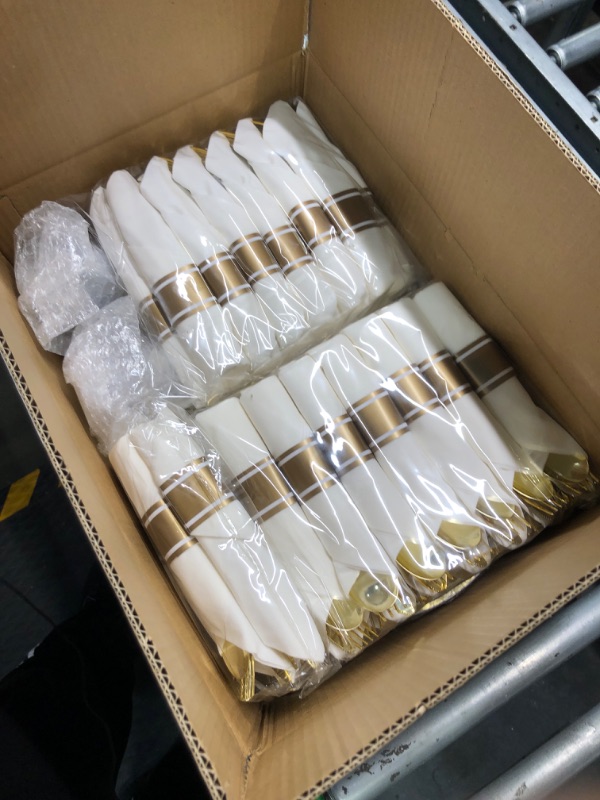 Photo 2 of BESTVIP 350PCS Gold Plastic Dinnerware Set