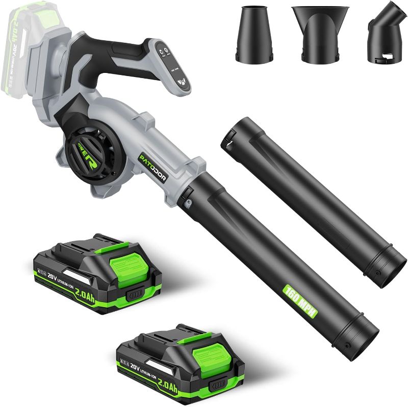 Photo 1 of ***color different*** Leaf Blower Cordless - Electric Cordless Leaf Blower with 2 Batteries and Charger, 3 Speed Modes & 3 Blowing Nozzles, 20V Battery Powered Mini Leaf Blowers for Lawn Care, Patio, Indoor
