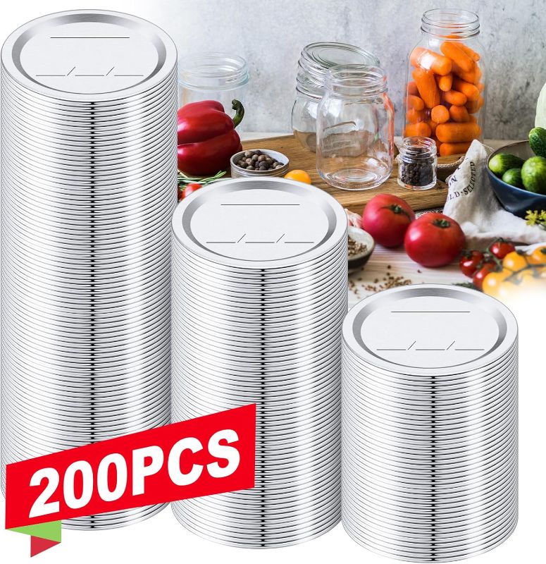 Photo 1 of ***similar item*** 200 PCS Canning Lids Regular Mouth,2.76in Regular Mouth Mason Jar Lids,Ball Kerr Jar with Lids with Leak proof Airtight Seal Rust Proof Split,Regular Mouth Kerr Mason Jars Food Grade,Canning Food DIY
