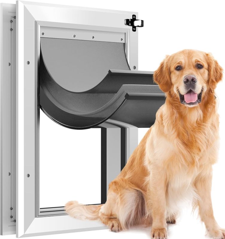 Photo 1 of [Petoasis] Aluminum Large Dog Door for Exterior Doors,Hole Size:16.1" H×10.2" W,Lockable Inside&Outside,3 Flap Energy Saving Pet Doors for Dogs,Doggie Door for Large Dogs,Dog Door for Door,Doggy Door 