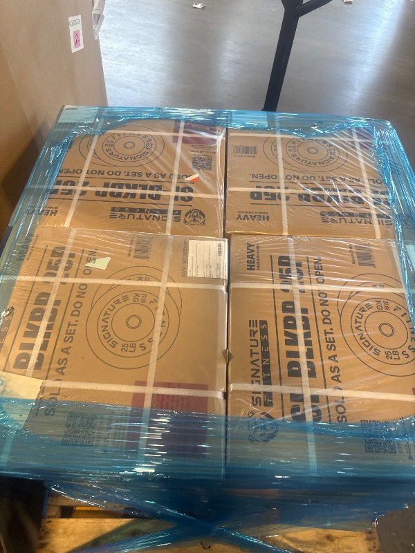 Photo 1 of --- 1 PALLET OF 36 BOXES -- Fitvids 2" Olympic Bumper Plate Weight Plates with Steel Hub, 25LB, Pair