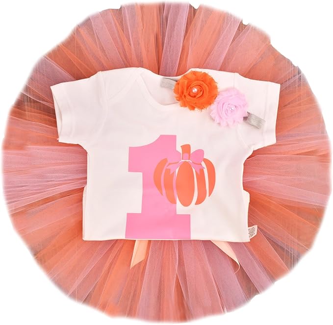 Photo 1 of Baby Girls Pumpkin 1st Birthday Tutu Outfit Infant Halloween Tutu Set Cotton Romper+Tutu Skirt+Headband, 9 - 12 mths