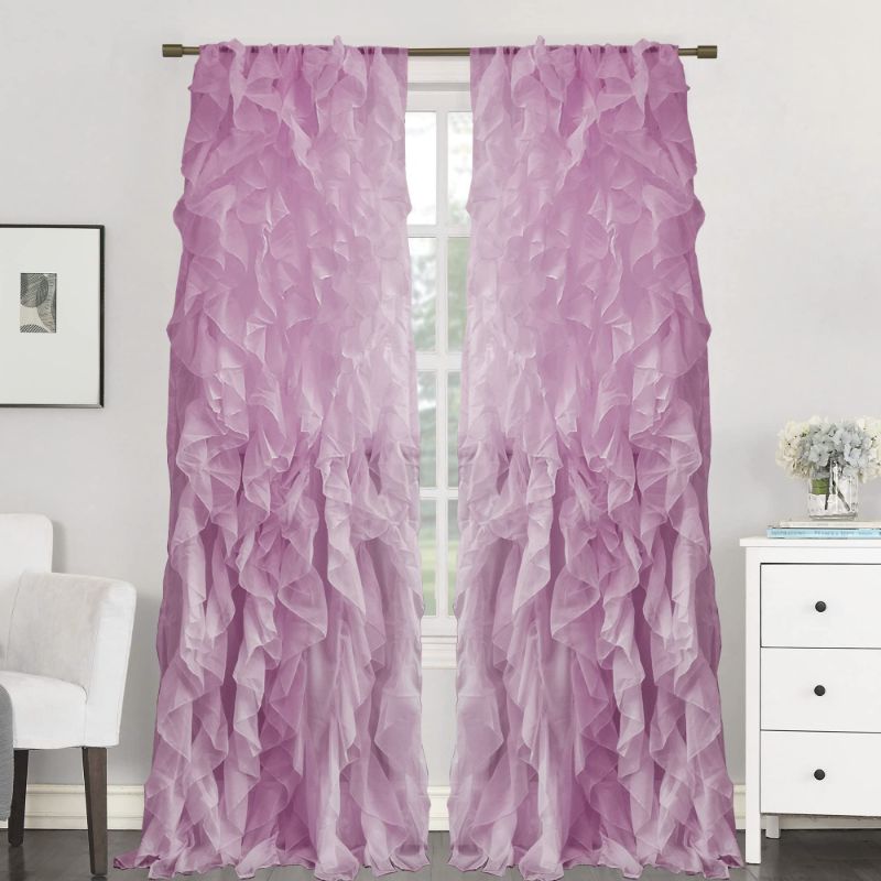 Photo 1 of 10 PACK Sweet Home Collection SHRPNL-84-LAV-2PK Sheer Voile Vertical Ruffled Window Curtain Panel 50" X 84", Lavender, 84" x 50"