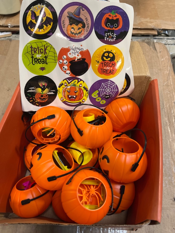 Photo 2 of 144 PCS Halloween Party Favors For Kids, 18 Pack Prefilled Halloween Pumpkins bucket with Toys Halloween Toys Bulk for Halloween Party School Classroom Prizes Rewards Trick or Treats Gifts