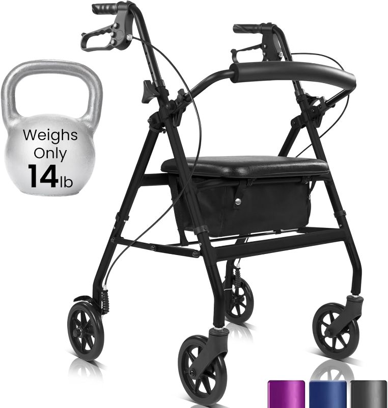 Photo 1 of **** SIMILAR*** Vive Mobility Ultra Lightweight Rollator Walker with Seat - Foldable, Narrow, Rolling Senior Walker for Small Spaces - 4 Wheel Aluminum Adult Easy Drive Walker with Underseat Accessory