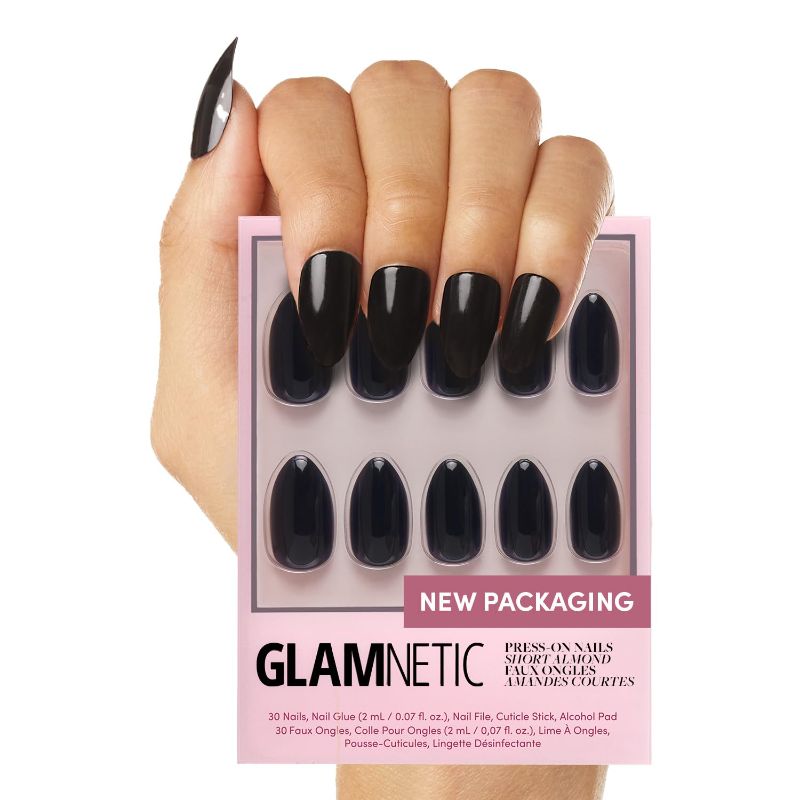 Photo 1 of 
Glamnetic Press On Nails - Boba | Opaque Black Short Almond Nails, Reusable | 12 Sizes - 24 Nail Kit