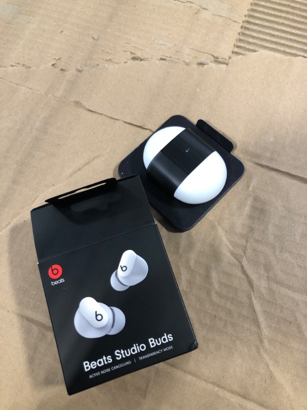 Photo 1 of Beats Studio Buds - True Wireless Noise Cancelling Earbuds - Compatible with Apple & Android, Built-in Microphone, IPX4 Rating, Sweat Resistant Earphones, Class 1 Bluetooth Headphones - White White Studio Buds Without AppleCare+