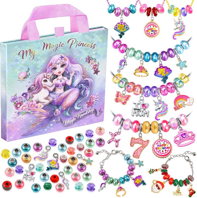 Photo 1 of Charm Bracelet Making Kit & Unicorn/Mermaid Girl Toy- ideal Crafts for Ages 8-12 Girls who Inspire Imagination and Create Magic with Art Set and Jewelry Making Kit