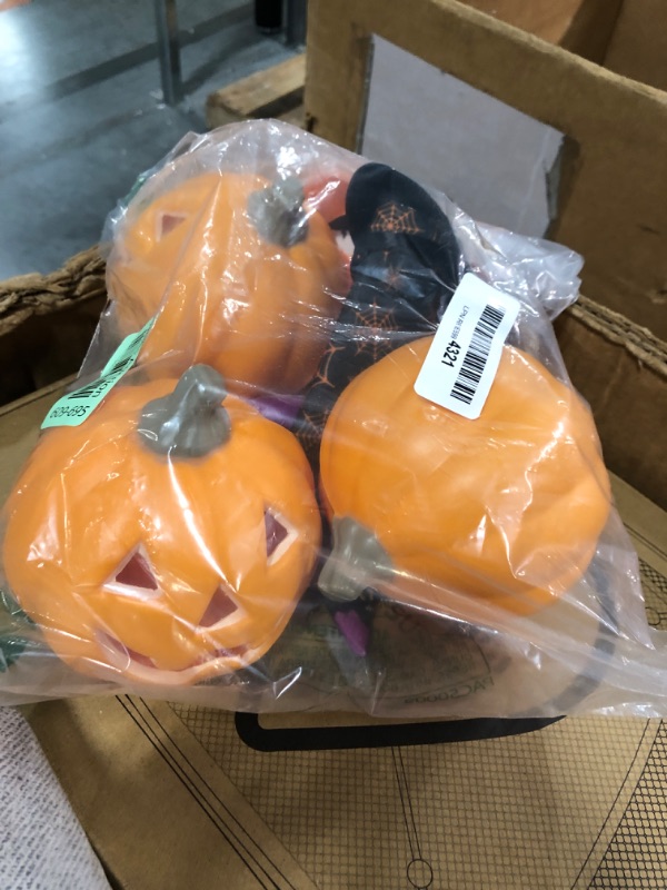 Photo 2 of 3 Pack Jack O Lantern, Waterproof Indoor Outdoor Halloween Decorations, Lighted Pumpkin Table Ornaments for House Party Decor(Three Color)