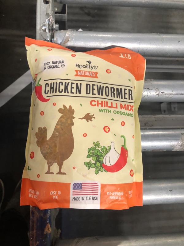 Photo 1 of Roosty's Naturals Chicken De-Wormer Powder - Chili Mix | 1LB Pouch | All-Natural Formula | US-Made Chicken Wormer, Poultry De-Wormer | Chicken Medicine Supplies to Relieve and Safeguard from Worms