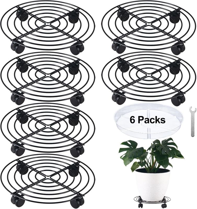 Photo 1 of 6 Packs Large Metal Plant Caddy with Wheels 13” Rolling Plant Stands Heavy-duty Wrought Iron Plant Roller Base Pot Movers Plant Saucer on Wheels Indoor Outdoor Plant Dolly with Casters Planter Tray