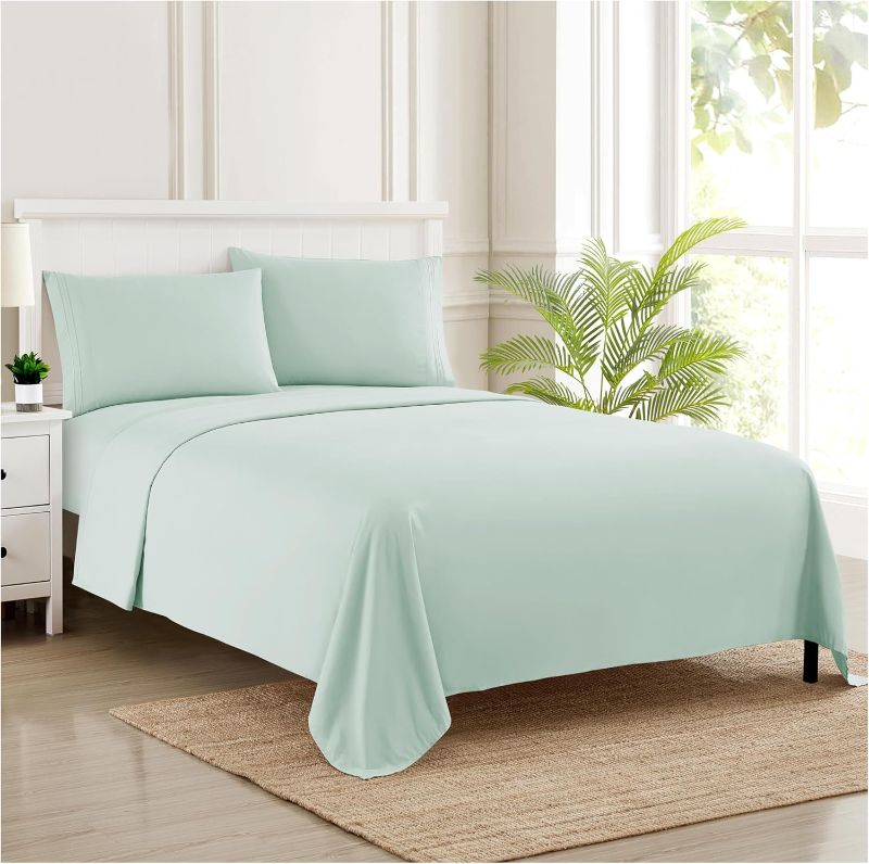 Photo 1 of California King Sheet Sets - Breathable Luxury Sheets with Full Elastic & Secure Corner Straps Built In - 1800 Supreme Collection Cal King Deep Pocket Bedding Set, Sheet Set, California King, Mint
