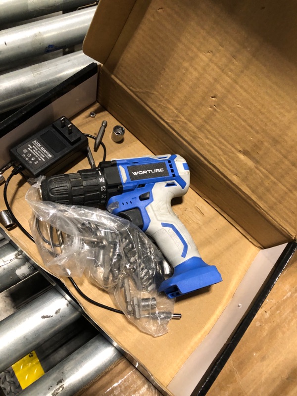 Photo 3 of 20V Cordless Drill, 3/8” Keyless Chuck, 353 In-lb (40 N.m) Torque, 2 Variable Speed, Electric Power Drill Set with 1.5AH Battery & Charger, 25+1 Position and 34 pcs Drill/Driver Bits (Blue)