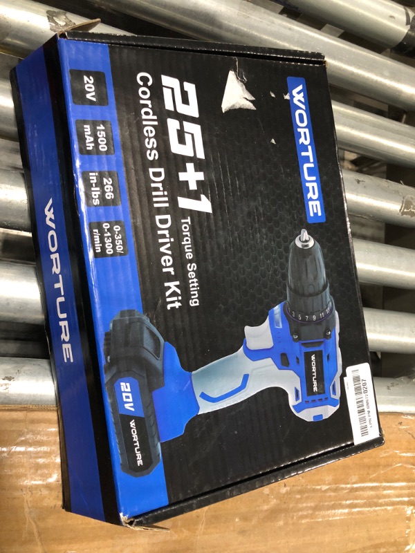 Photo 2 of 20V Cordless Drill, 3/8” Keyless Chuck, 353 In-lb (40 N.m) Torque, 2 Variable Speed, Electric Power Drill Set with 1.5AH Battery & Charger, 25+1 Position and 34 pcs Drill/Driver Bits (Blue)