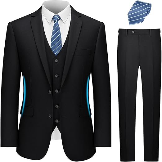 Photo 1 of LUPURTY Mens Suit, 3 Piece Slim Fit Tuxedo Set, 2 Button Soild Jacket Vest Pants and Tie for Business Large , Wedding