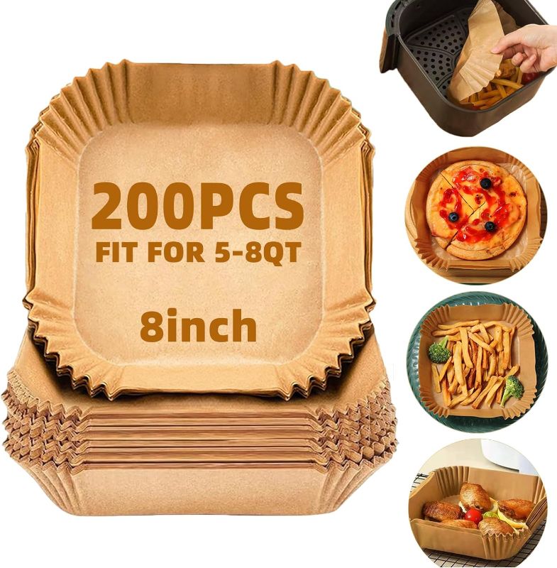 Photo 1 of 200pcs Air Fryer Liners,8" Square Parchment Disposable Paper Liner for Air Fryer, Baking, Roasting and Microwave, Non-Stick liner Accessories