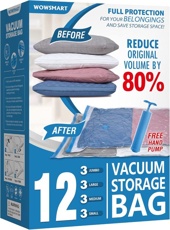 Photo 1 of 12 Pack Vacuum Storage Bags, Space Saver Bags (4 Jumbo/4 Large/4 Medium/4 Small) Compression for Comforters and Blankets, Sealer Clothes Storage