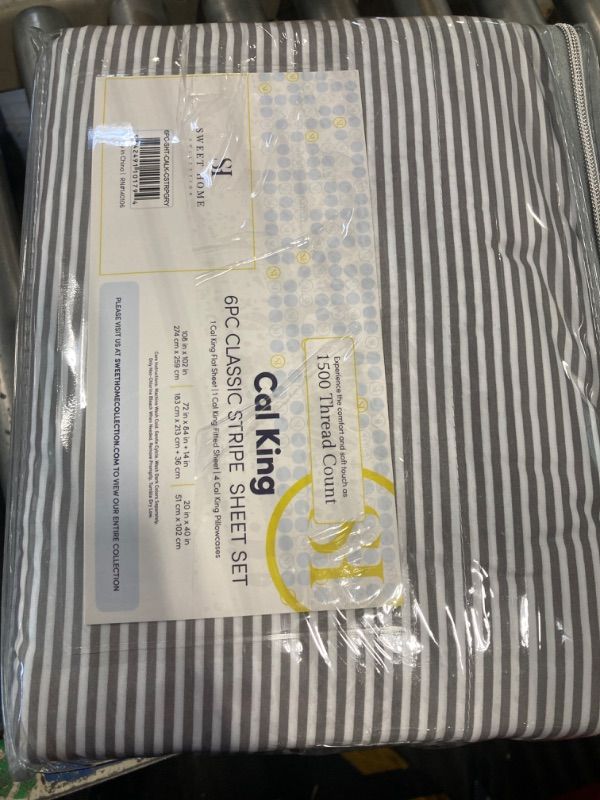Photo 1 of ***2 PACK***Cal King Size Bed Sheets - 6 Piece 1500 Supreme Deluxe Collection Deep Pocket Ultra Soft California King Sheet Set Bedding - 2 Extra Pillow Cases, California King, Classic Stripe Gray