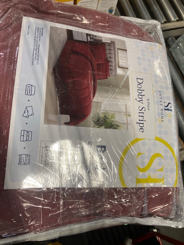 Photo 2 of ***2 PACK **Sweet Home Collection 8 Piece Bed In A Bag with Dobby Stripe Comforter, Sheet Set, Bed Skirt, and Sham Set - King - Burgundy