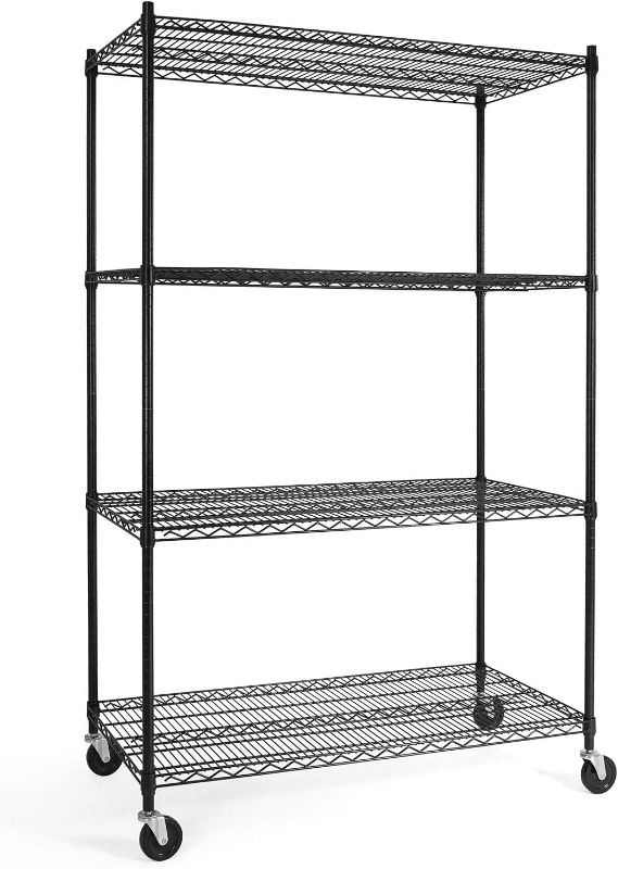 Photo 1 of 4-Tier Commercial Grade Heavy Duty Adjustable Height Wire Shelving w/Wheels & Leveling Feet, Storage Metal Steel Shelf, Garage Shelving Storage, Utility Wire Rack Storage Shelving Unit,