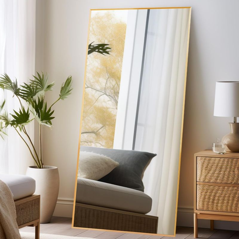 Photo 1 of ***Small chipping to the mirror coating, shown in last photo*** Beauty4U 71" x 32" Large Full Length Mirror with Stand, Gold Wall Mounting Full Body Mirror, Metal Frame Full-Length Tempered Mirror for Living Room, Bedroom
