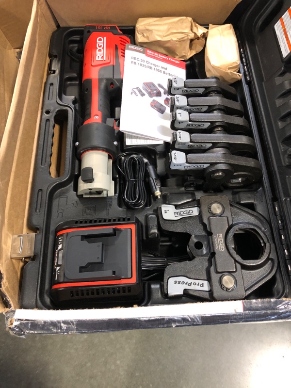 View 2 of RIDGID 67178 Model RP 351 ProPress Standard Press Tool Kit with Battery, Charger, 1/2" to 2" Press Tool Jaws, and Carrying Case