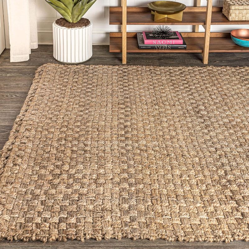 Photo 1 of ***SIMILAR TO THE PHOTO*** Estera Hand Woven Boucle Chunky Jute Indoor Area-Rug Bohemian Farmhouse Easy-Cleaning Bedroom Kitchen Living Room Non Shedding, 8 X 10, Natural Color