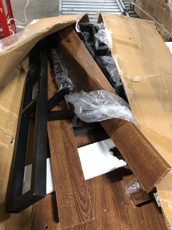 Photo 1 of Leconteur Computer Desk with Hutch, 47” Writing Study Table + Book and Storage Shelves, Space Saving Home Office Workstation, Brown