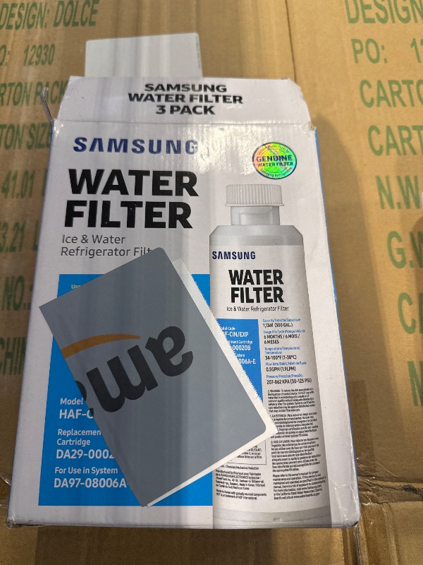 Photo 2 of ** ONE FILTER OPENED ** SAMSUNG Genuine Filters for Refrigerator Water and Ice, Carbon Block Filtration for Clean, Clear Drinking Water, DA29-00020B-3P, 3 Pack