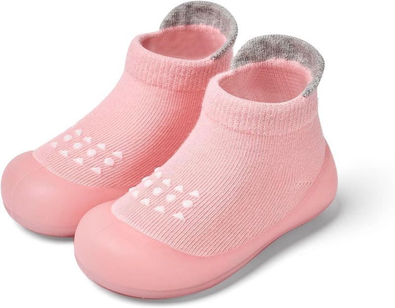 Photo 1 of Bearbay Baby Sock Shoes Baby Walking Shoes Infant Non-Slip Breathable Slippers with Soft Rubber Sole Baby Boys Girls Sneakers Pink