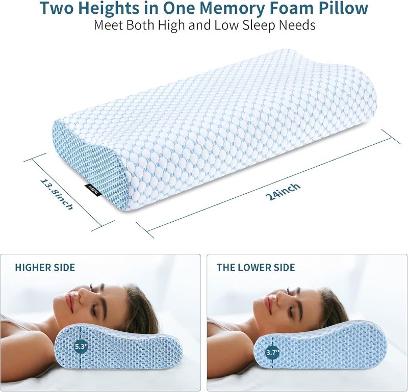 Photo 1 of  ***SIMILAR ***Cervical Pillow for Neck Pain Relief, Contour Memory Foam Pillows for Sleeping, Odorless Ergonomic Pillow Adjustable Orthopedic Cooling Pillow Bed Pillow Neck Support for Side Back Stomach Sleepers