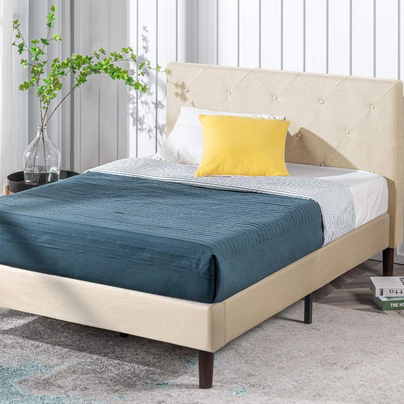 Photo 1 of  *** SIMILAR . COLOR WHITE *** ZINUS King Shalini Upholstered Platform Bed Frame with Headboard [New WonderBox(TM) Version], Wooden Slat Support, No Box Spring Needed, Easy Assembly, Eco Friendly Packaging,