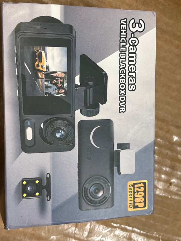 Photo 2 of 3 Channel Dash Cam Front and Rear Inside, Bulit a 32GB Card, Dash Camera for Cars,4K Full HD 2.0'' IPS Screen Dashcam with G-Sensor, IR Night Vision, WDR, Loop Recording, 24H Parking Mode