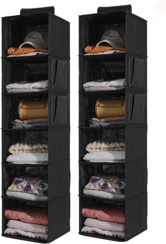 Photo 1 of 2 Packs Hanging Closet Organizer Storage, 6-Shelf Hanging Shelves for Closet, Closet Clothes Organizer and Storage with Side Pockets, Black
