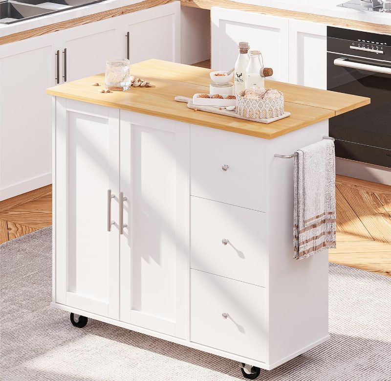 Photo 1 of 
SUNLEI Kitchen Island on Wheels with Storage Cabinet & Foldable Drop Leaf, Rolling Kitchen Table, Cart Handle for Towel Rack, Drop Leaf, Portable..
