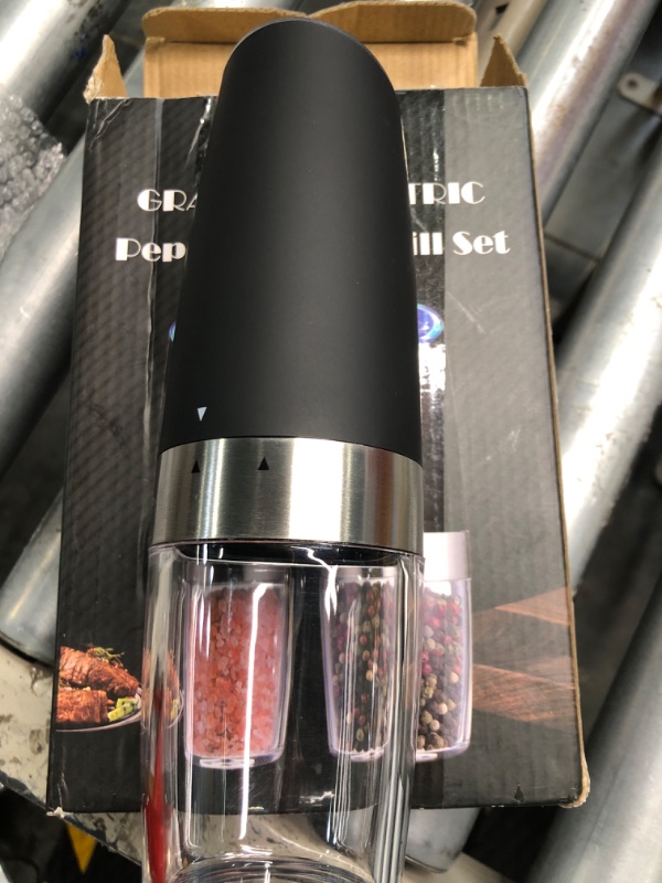 Photo 2 of ***ONLY ONE UNIT*** XinXu Gravity Automatic Pepper and Salt Mill, Stainless Steel, Adjustable Coarseness with Blue LED Light, One Hand Operated, Come with Brush, Gift Ideal for Housewarming, Black