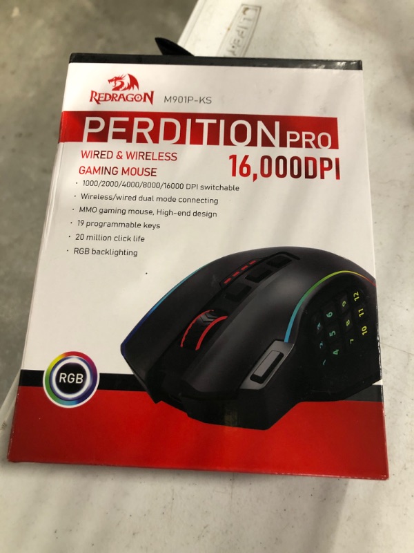 Photo 1 of Redragon Wireless Gaming Mouse, MMO Gaming Mouse UP 16,000 DPI, 16 Macro Programmable Buttons, RGB Rechargeable Gaming Mouse with 12 Side Buttons, 70Hrs for PC Laptop MOBA FPS, M901P-KS